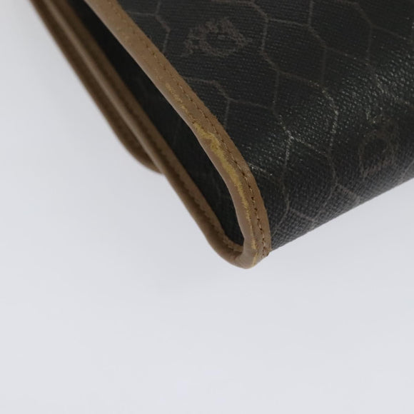 Christian Dior Honeycomb Canvas Chain Shoulder Bag PVC Black Gold Auth 139848