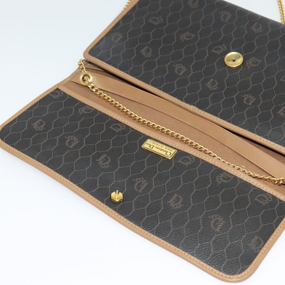 Christian Dior Honeycomb Canvas Chain Shoulder Bag PVC Black Gold Auth 139848