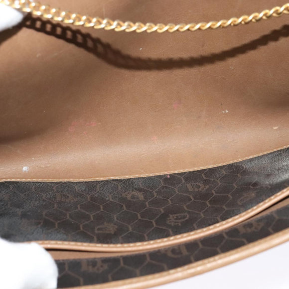 Christian Dior Honeycomb Canvas Chain Shoulder Bag PVC Black Gold Auth 139848