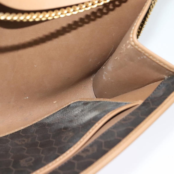 Christian Dior Honeycomb Canvas Chain Shoulder Bag PVC Black Gold Auth 139848