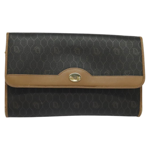 Christian Dior Honeycomb Canvas Chain Shoulder Bag PVC Black Gold Auth 139848