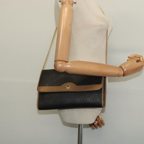 Christian Dior Honeycomb Canvas Chain Shoulder Bag PVC Black Gold Auth 139848