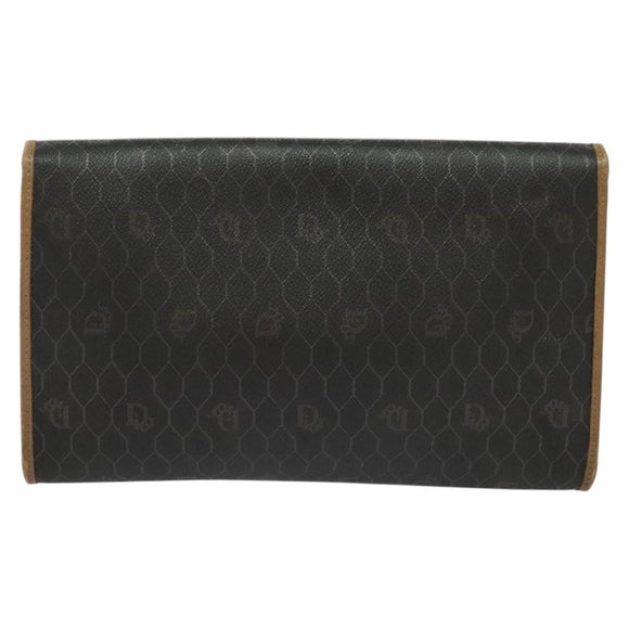 Christian Dior Honeycomb Canvas Chain Shoulder Bag PVC Black Gold Auth 139848