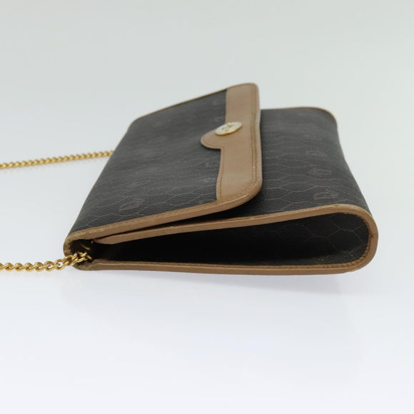 Christian Dior Honeycomb Canvas Chain Shoulder Bag PVC Black Gold Auth 139848