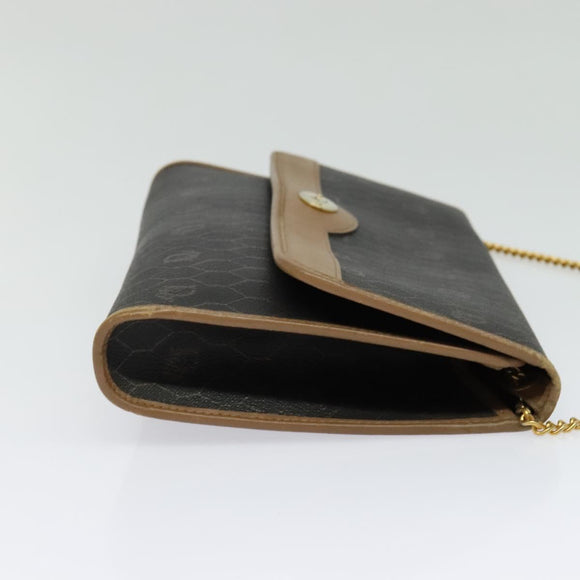 Christian Dior Honeycomb Canvas Chain Shoulder Bag PVC Black Gold Auth 139848