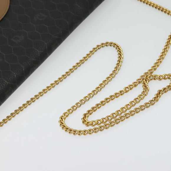 Christian Dior Honeycomb Canvas Chain Shoulder Bag PVC Black Gold Auth 139848