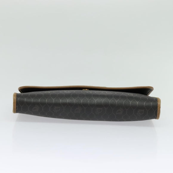 Christian Dior Honeycomb Canvas Chain Shoulder Bag PVC Black Gold Auth 139848