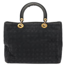 Christian Dior Canage Hand Bag Canvas Black Gold Auth 139849-2
