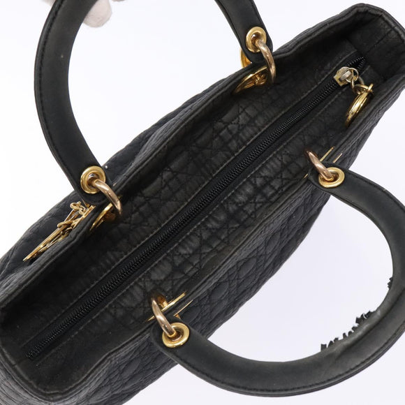 Christian Dior Canage Hand Bag Canvas Black Gold Auth 139849