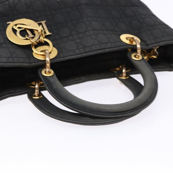 Christian Dior Canage Hand Bag Canvas Black Gold Auth 139849