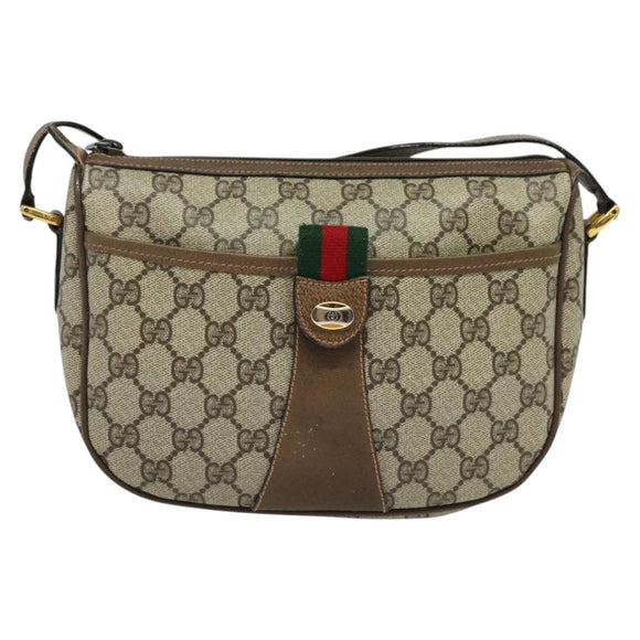 GUCCI GG Supreme Web Sherry Line Shoulder Bag PVC Beige 89 02 032 Auth 139856