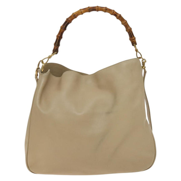 GUCCI Bamboo Shoulder Bag Leather 2way Beige Gold 001 2852 1577 0 Auth 139901