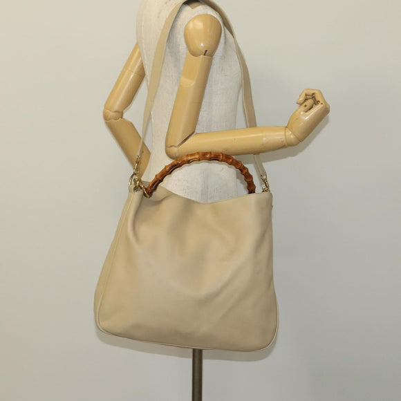 GUCCI Bamboo Shoulder Bag Leather 2way Beige Gold 001 2852 1577 0 Auth 139901