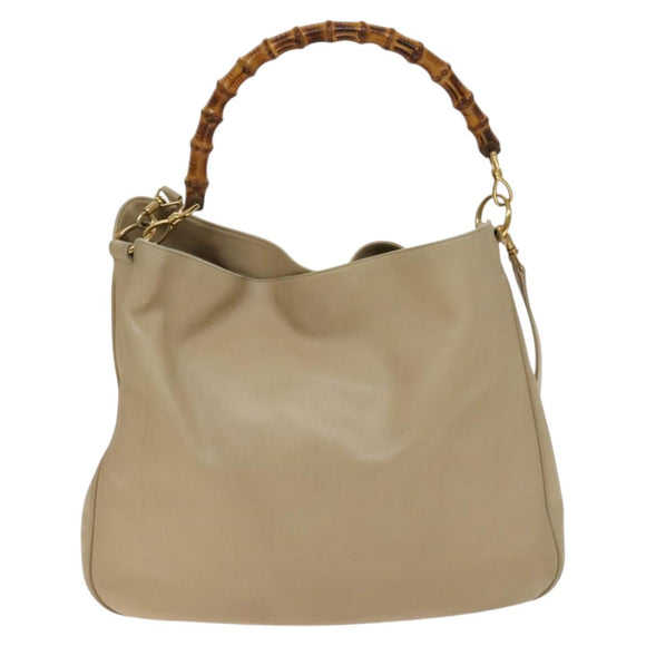 GUCCI Bamboo Shoulder Bag Leather 2way Beige Gold 001 2852 1577 0 Auth 139901