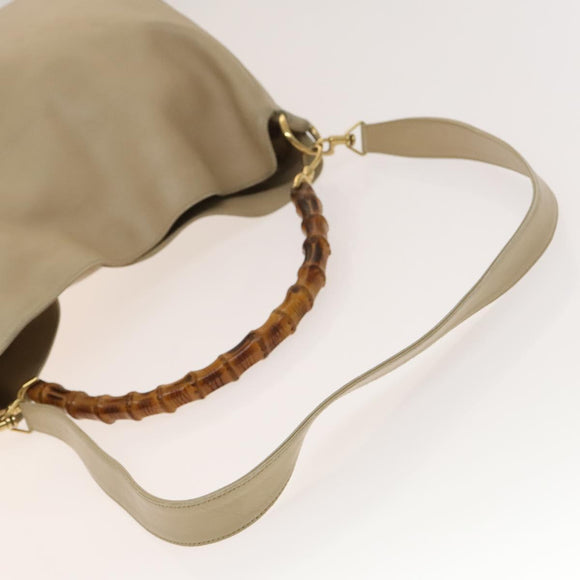 GUCCI Bamboo Shoulder Bag Leather 2way Beige Gold 001 2852 1577 0 Auth 139901