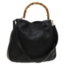 GUCCI Bamboo Shoulder Bag Leather 2way Black Gold 001 3444 1577 Auth 139902-1