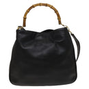 GUCCI Bamboo Shoulder Bag Leather 2way Black Gold 001 3444 1577 Auth 139902-13