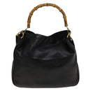 GUCCI Bamboo Shoulder Bag Leather 2way Black Gold 001 3444 1577 Auth 139902-2
