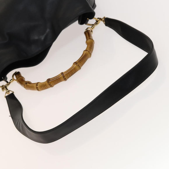 GUCCI Bamboo Shoulder Bag Leather 2way Black Gold 001 3444 1577 Auth 139902