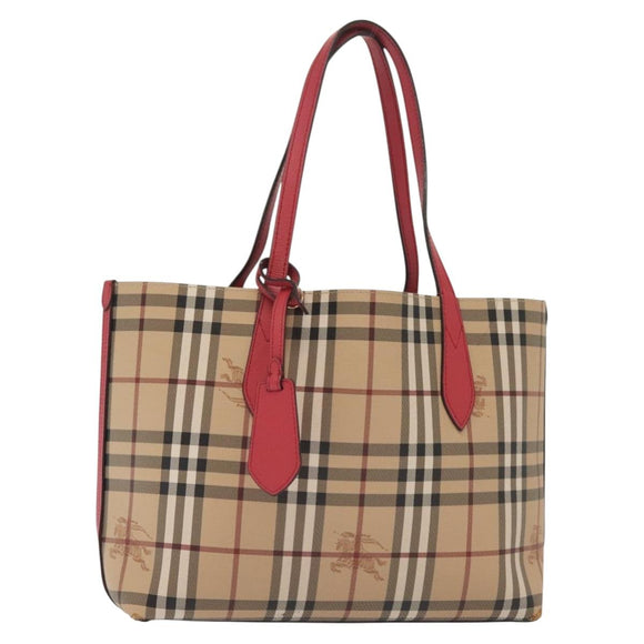 BURBERRY Nova Check Tote Bag PVC Beige Pink gold Auth 139904