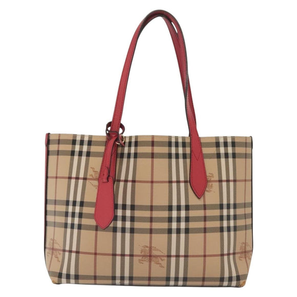 BURBERRY Nova Check Tote Bag PVC Beige Pink gold Auth 139904