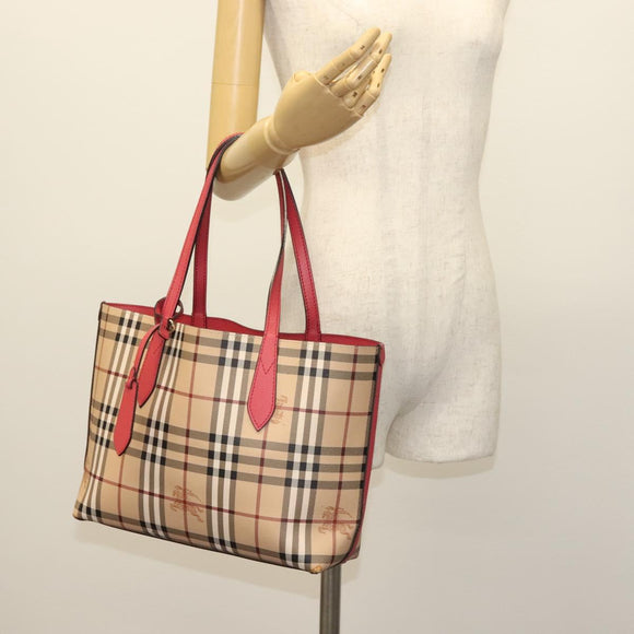 BURBERRY Nova Check Tote Bag PVC Beige Pink gold Auth 139904