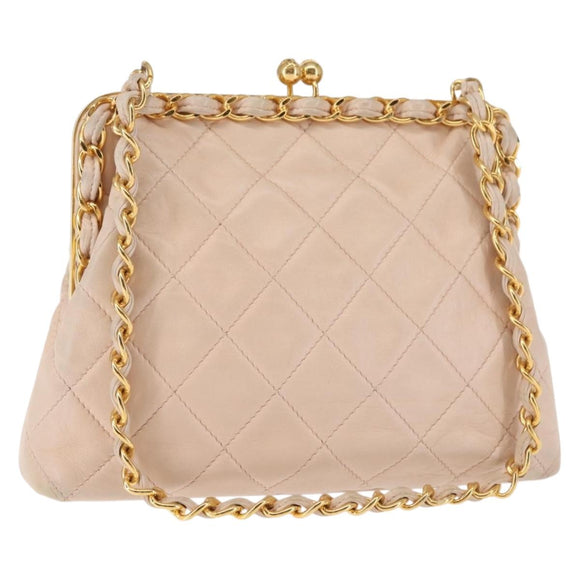 CHANEL Matelasse Chain Shoulder Bag Lamb Skin Pink Gold CC Auth 139905V