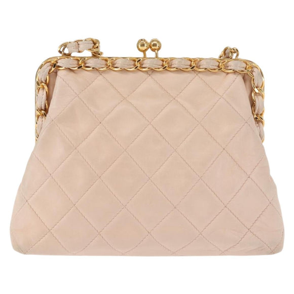 CHANEL Matelasse Chain Shoulder Bag Lamb Skin Pink Gold CC Auth 139905V