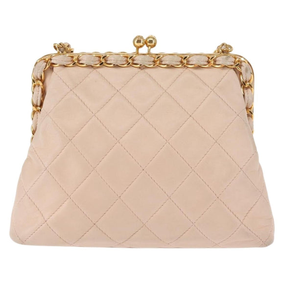 CHANEL Matelasse Chain Shoulder Bag Lamb Skin Pink Gold CC Auth 139905V