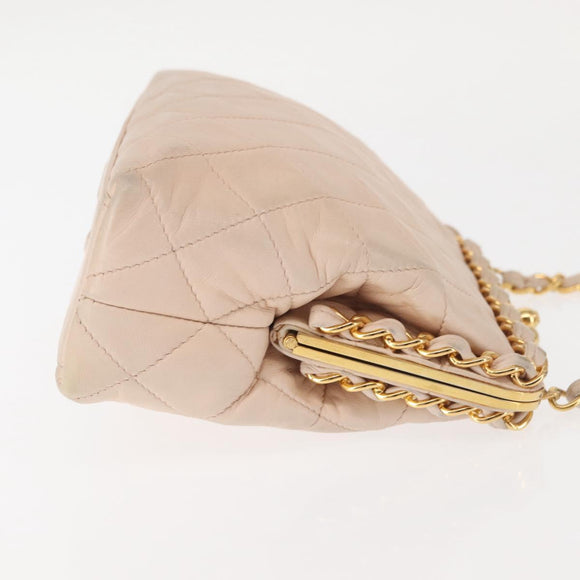 CHANEL Matelasse Chain Shoulder Bag Lamb Skin Pink Gold CC Auth 139905V
