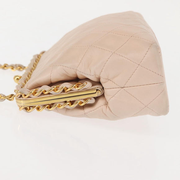 CHANEL Matelasse Chain Shoulder Bag Lamb Skin Pink Gold CC Auth 139905V