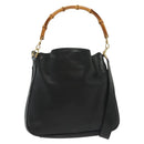 GUCCI Bamboo Shoulder Bag Leather 2way Black Gold 001 1638 Auth 139908-1