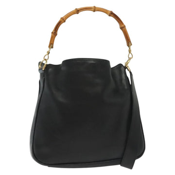 GUCCI Bamboo Shoulder Bag Leather 2way Black Gold 001 1638 Auth 139908