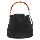 GUCCI Bamboo Shoulder Bag Leather 2way Black Gold 001 1638 Auth 139908-13