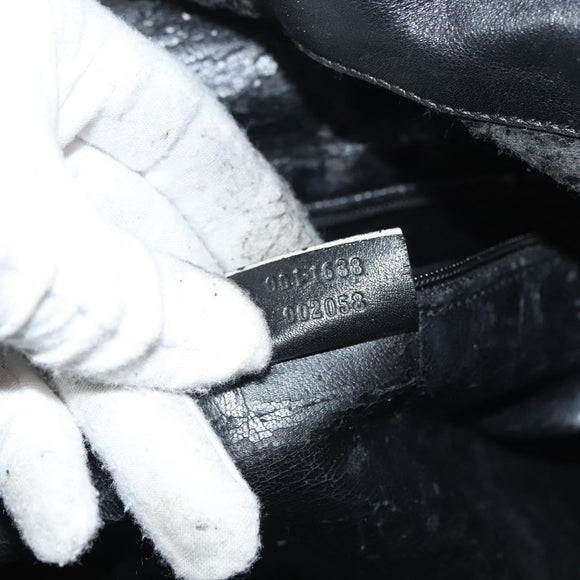 GUCCI Bamboo Shoulder Bag Leather 2way Black Gold 001 1638 Auth 139908