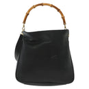 GUCCI Bamboo Shoulder Bag Leather 2way Black Gold 001 1638 Auth 139908-2