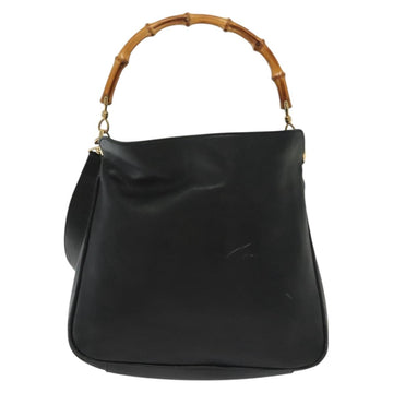 GUCCI Bamboo Shoulder Bag Leather 2way Black Gold 001 1638 Auth 139908 - 0