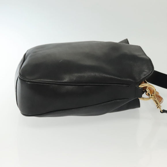GUCCI Bamboo Shoulder Bag Leather 2way Black Gold 001 1638 Auth 139908