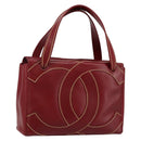 CHANEL Hand Bag Leather Red Gold CC Auth 139910V-1