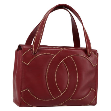 CHANEL Hand Bag Leather Red Gold CC Auth 139910V