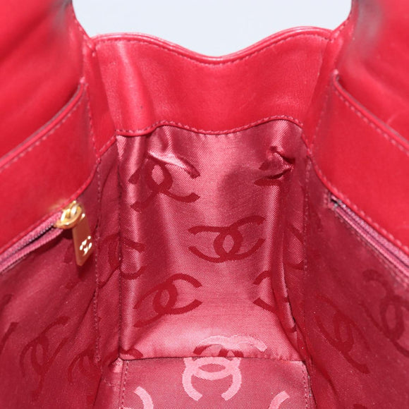 CHANEL Hand Bag Leather Red Gold CC Auth 139910V