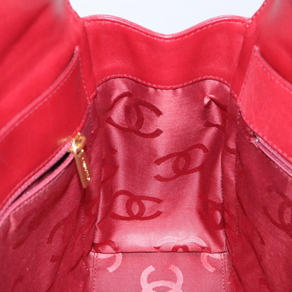 CHANEL Hand Bag Leather Red Gold CC Auth 139910V