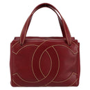 CHANEL Hand Bag Leather Red Gold CC Auth 139910V-2