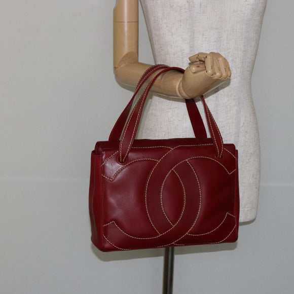 CHANEL Hand Bag Leather Red Gold CC Auth 139910V