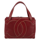 CHANEL Hand Bag Leather Red Gold CC Auth 139910V-3