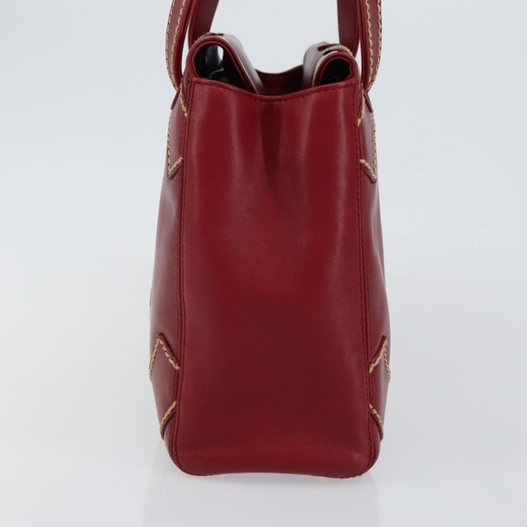 CHANEL Hand Bag Leather Red Gold CC Auth 139910V