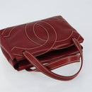 CHANEL Hand Bag Leather Red Gold CC Auth 139910V-6