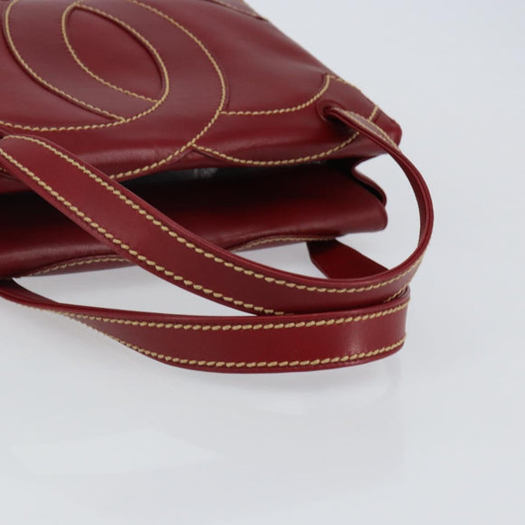 CHANEL Hand Bag Leather Red Gold CC Auth 139910V