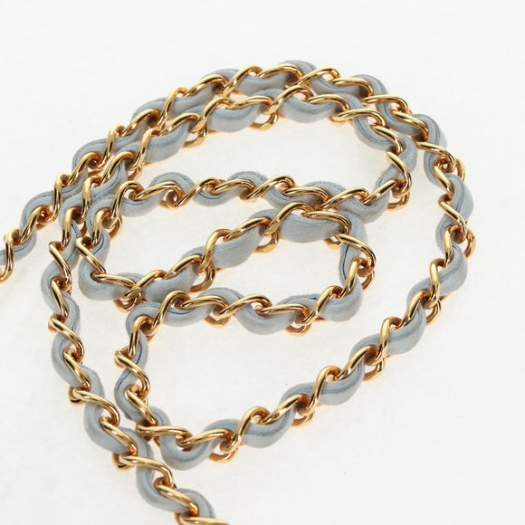 CHANEL Bias Stitch Chain Shoulder Bag Suede Light Blue Gold CC Auth 139935A