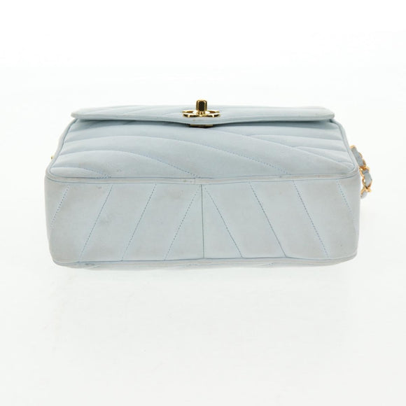 CHANEL Bias Stitch Chain Shoulder Bag Suede Light Blue Gold CC Auth 139935A
